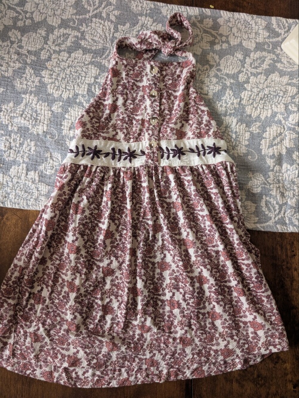 kate quinn Pink Floral Halter Dress with Embroidered Waist/ 4T